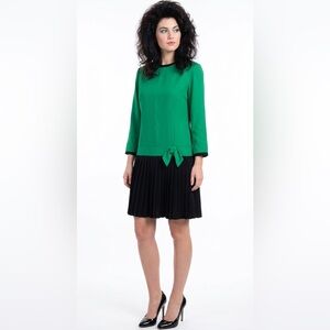 VINTAGE 1980's DROP WAIST GREEN and BLACK DRESS WITH PLEATS, Size 12